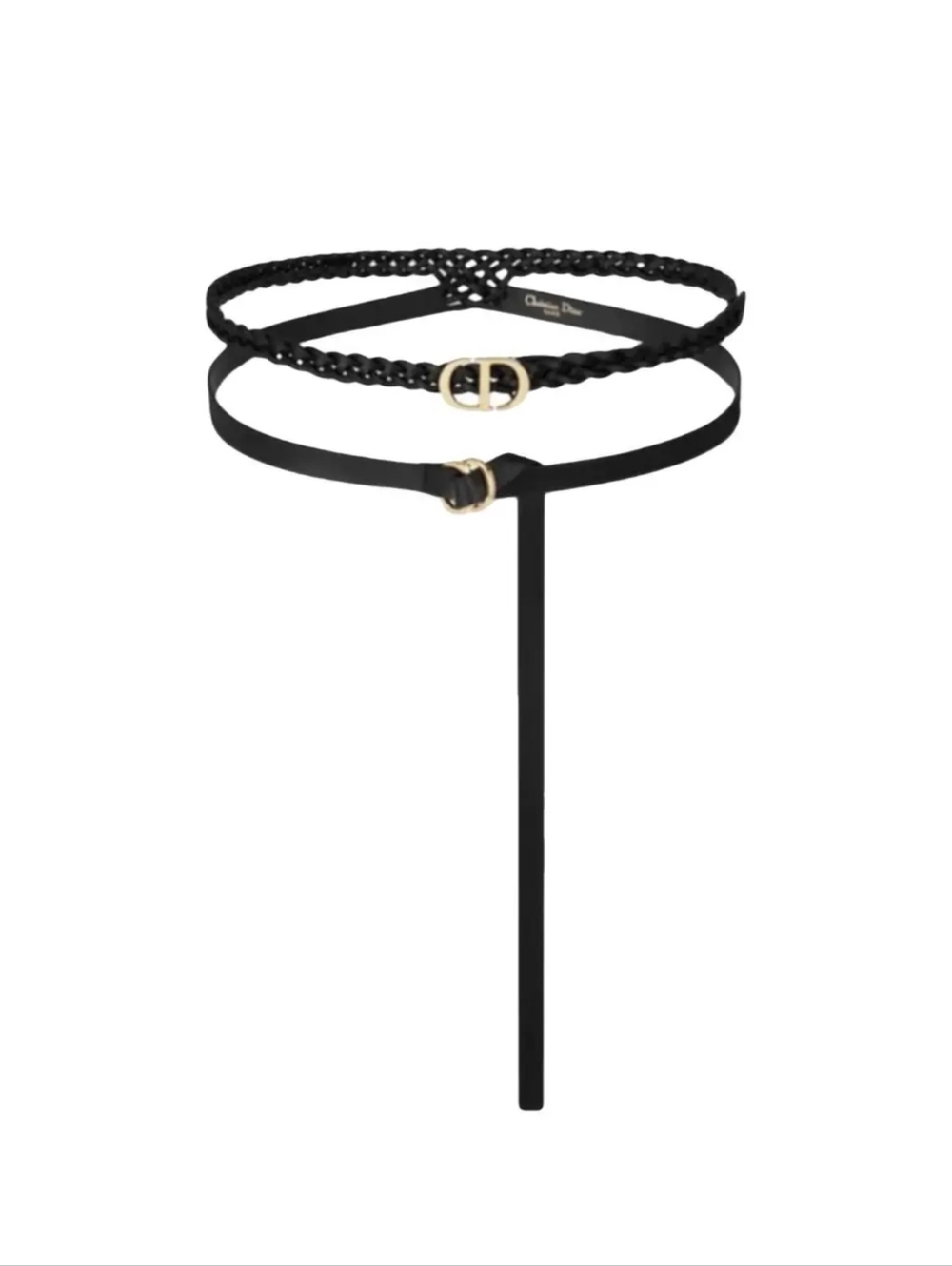 Dior Black Double-Strap Braided & Smooth Leather Belt with Gold Buckles 85cm